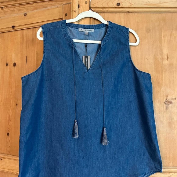 alex & parker Tops - Blue Denim Tank Top with Tassels - size XL